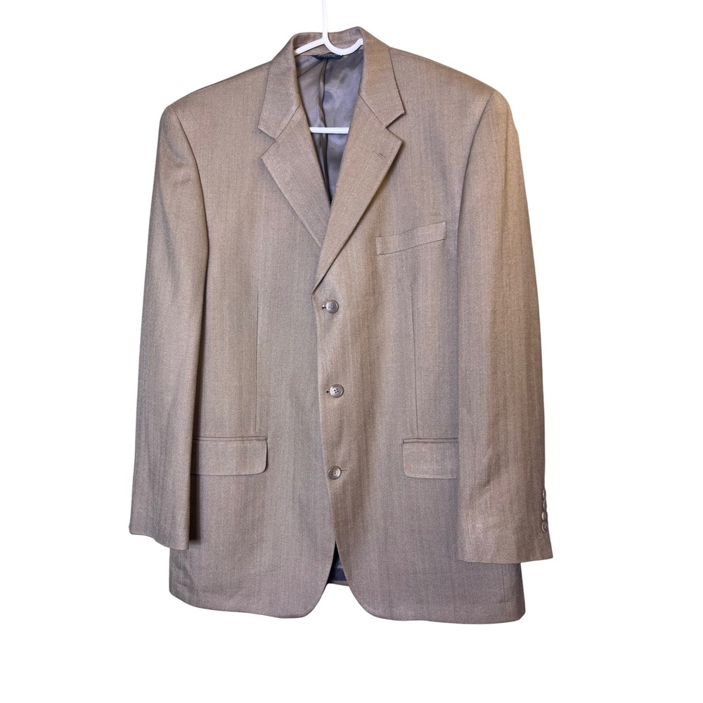 Chaps Gold Beige Herringbone Blazer 100%‎ Silk Sport Coat Business Casual 42L